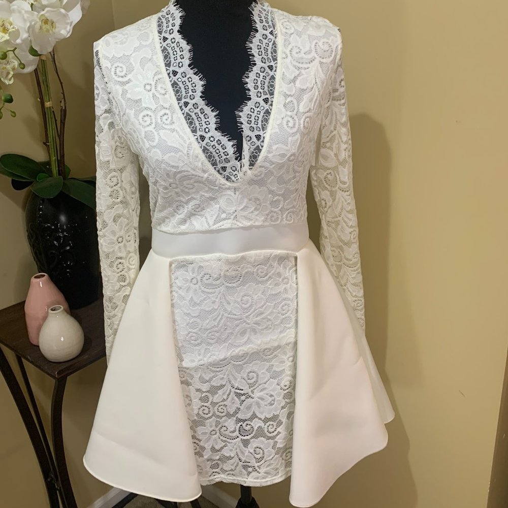 Lace Creme Mini Party Dress